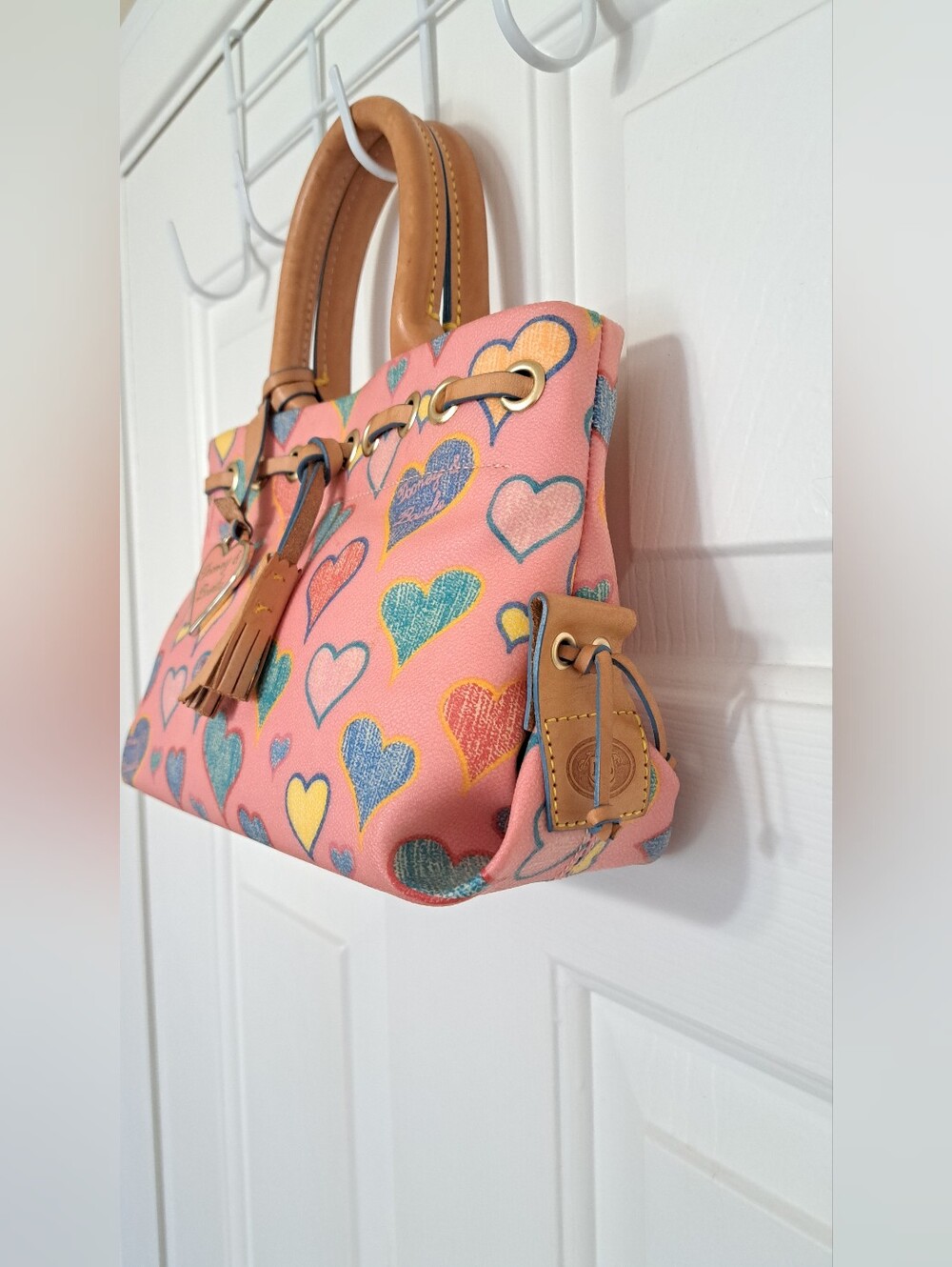 Vintage Dooney & Bourke Crayon Hearts Tiny Tassel Tote - Picture 5 of 16